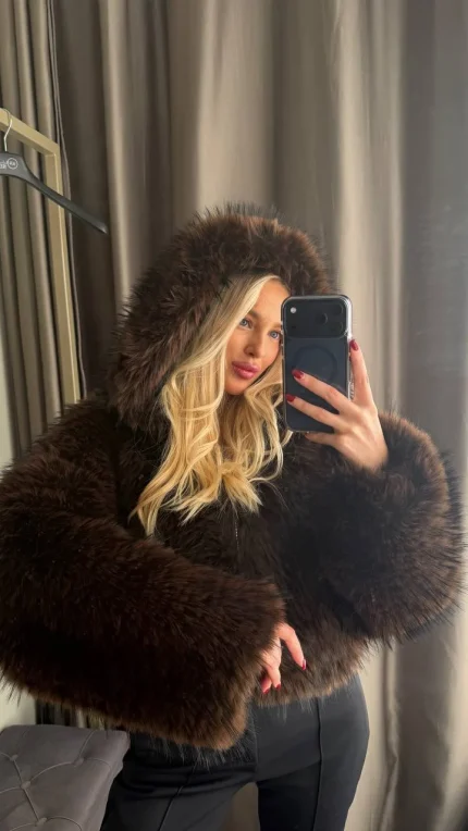 Шуба из эко-меха Шоколад